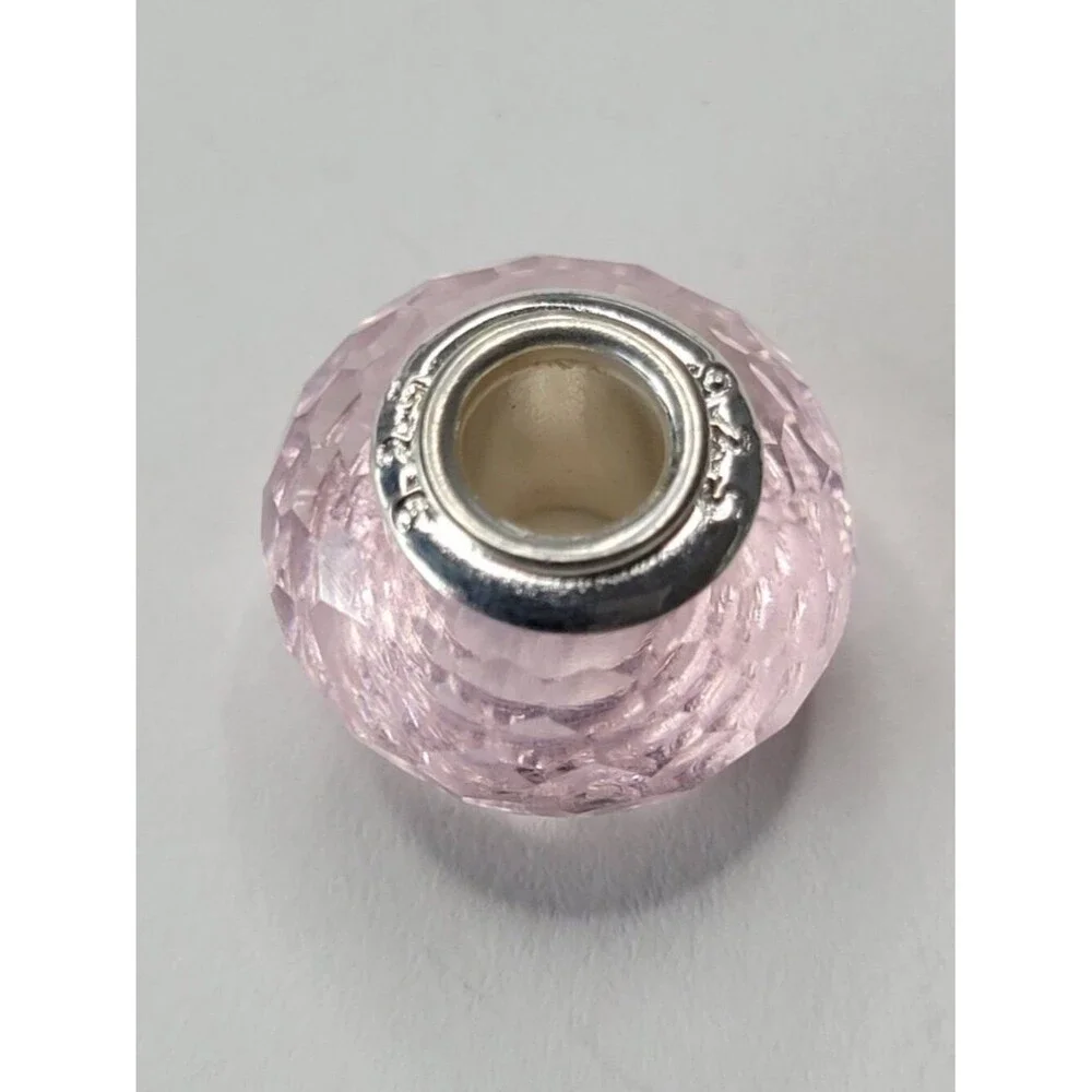 NWT 925 Sterling For Pandora Bracelet Glass Faceted European Bead Pale Pink